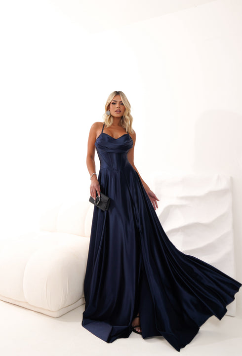 VESTIDO BABADO RODADO PRADA VESTIDO DE FESTA PETRA FINA AZUL MARINHO P