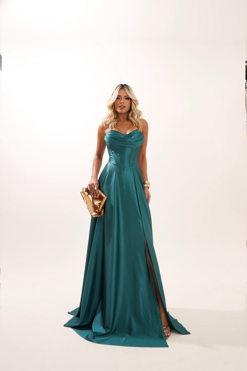 VESTIDO BABADO RODADO PRADA VESTIDO DE FESTA PETRA FINA VERDE ESMERALDA P