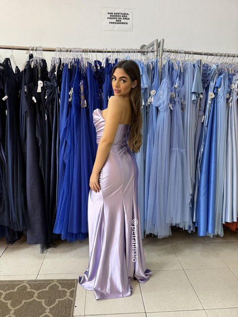 VESTIDO TOMARA QUE CAIA DRAPEADO LATERAL VESTIDO DE FESTA PETRA FINA