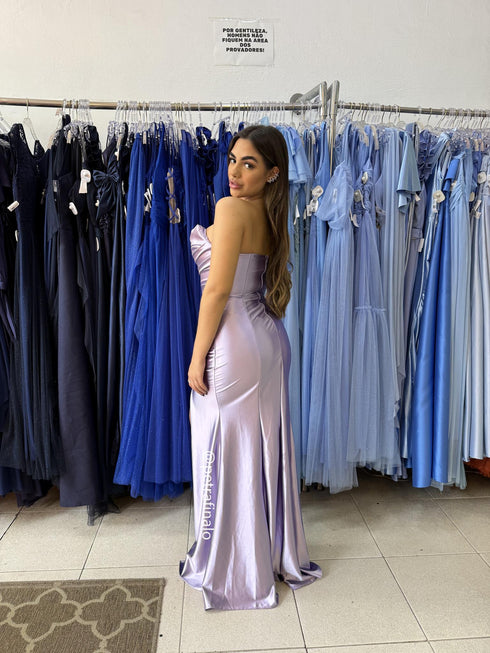 VESTIDO TOMARA QUE CAIA DRAPEADO LATERAL VESTIDO DE FESTA PETRA FINA