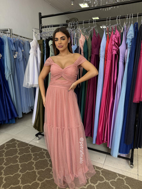 VESTIDO DECOTE TRIANGULO TULE BRILHANTE VESTIDO DE FESTA PETRA FINA