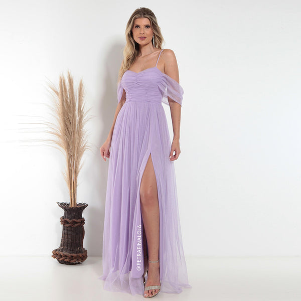 Vestido Franzido Ombro a Ombro VESTIDO DE FESTA PETRA FINA LILAS P