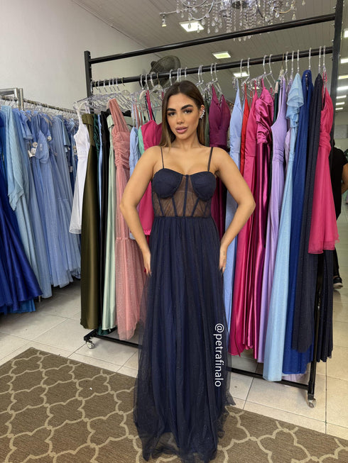 Vestido alcinha saia fada VESTIDO DE FESTA PETRA FINA AZUL MARINHO P