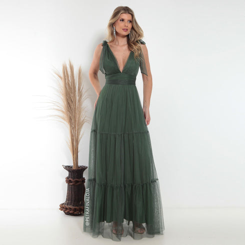 Vestido De Amarrar Três Marias VESTIDO LONGO PETRA FINA VERDE OLIVA M