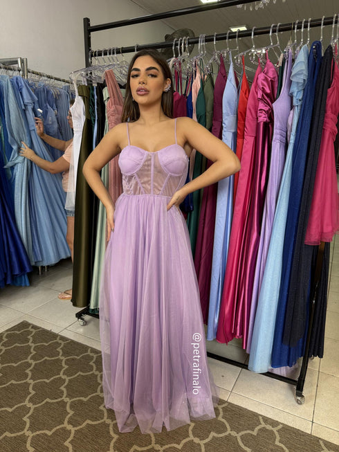 Vestido alcinha saia fada VESTIDO DE FESTA PETRA FINA LILAS P