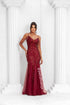VESTIDO ALÇAS DE PEDRARIAS CALDA SEREIA VESTIDO DE FESTA PETRA FINA MARSALA P