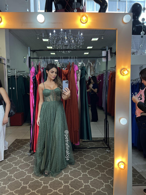Vestido alcinha saia fada VESTIDO DE FESTA PETRA FINA VERDE OLIVA P
