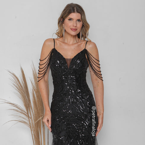 VESTIDO ALÇAS DE PEDRARIAS CALDA SEREIA VESTIDO DE FESTA PETRA FINA