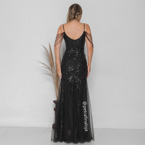 VESTIDO ALÇAS DE PEDRARIAS CALDA SEREIA VESTIDO DE FESTA PETRA FINA