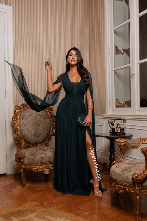 VESTIDO TRES LISTRAS PEQUENAS COM CAPA