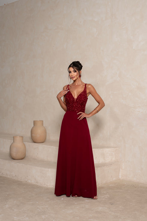 VESTIDO DECOTE V RENDA BORDADO