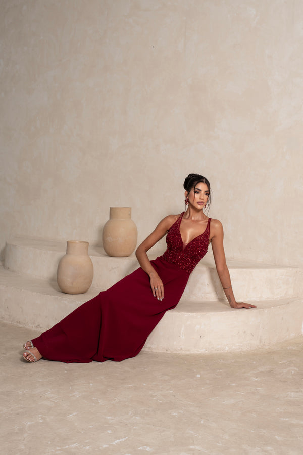 VESTIDO DECOTE V RENDA BORDADO