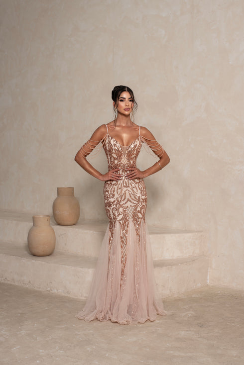 VESTIDO ALÇAS DE PEDRARIAS CALDA SEREIA