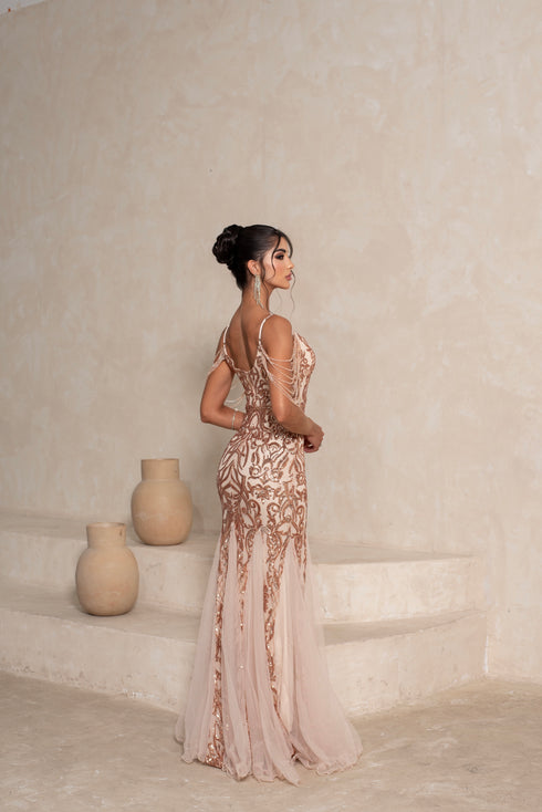 VESTIDO ALÇAS DE PEDRARIAS CALDA SEREIA