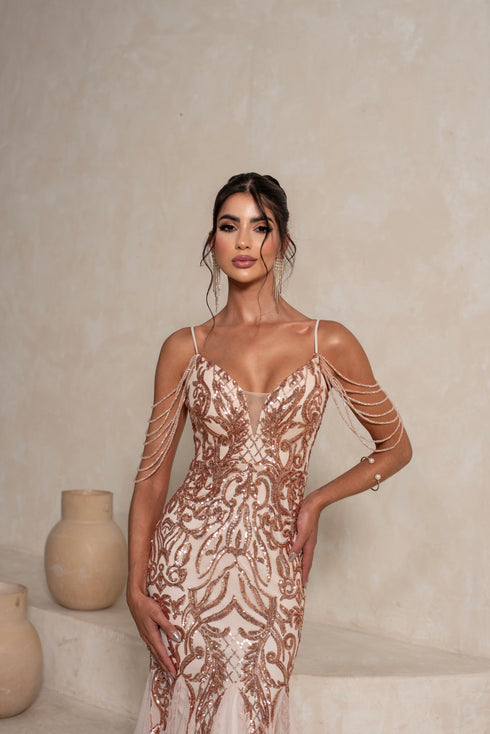 VESTIDO ALÇAS DE PEDRARIAS CALDA SEREIA