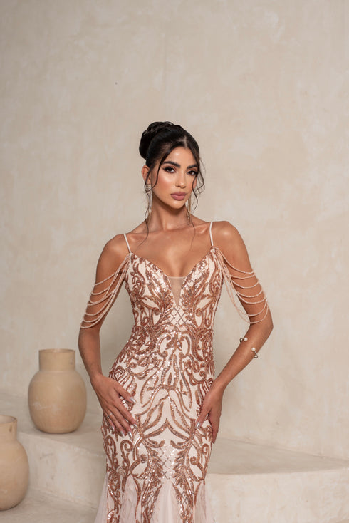 VESTIDO ALÇAS DE PEDRARIAS CALDA SEREIA