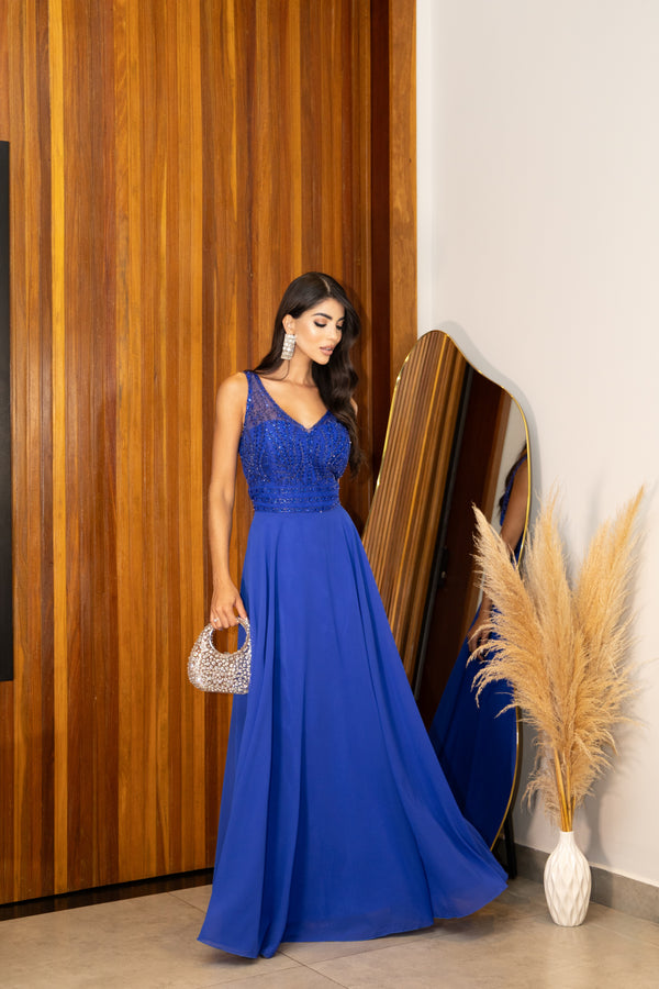 VESTIDO DECOTE V PEDRARIA