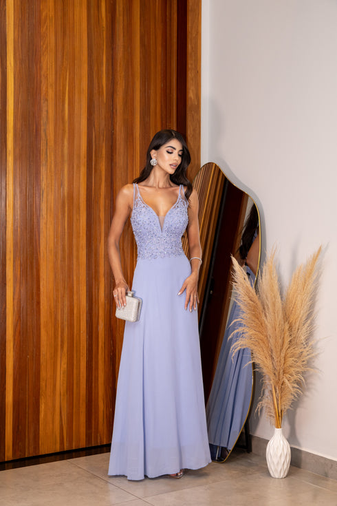 VESTIDO DECOTE V RENDA BORDADO