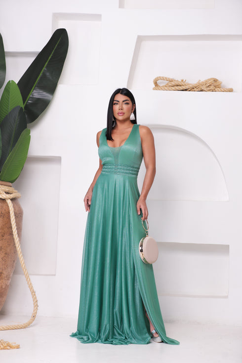 VESTIDO TRES LISTRAS PLISSADO VESTIDO DE FESTA PETRA FINA