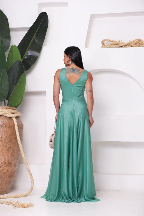 VESTIDO TRES LISTRAS PLISSADO VESTIDO DE FESTA PETRA FINA