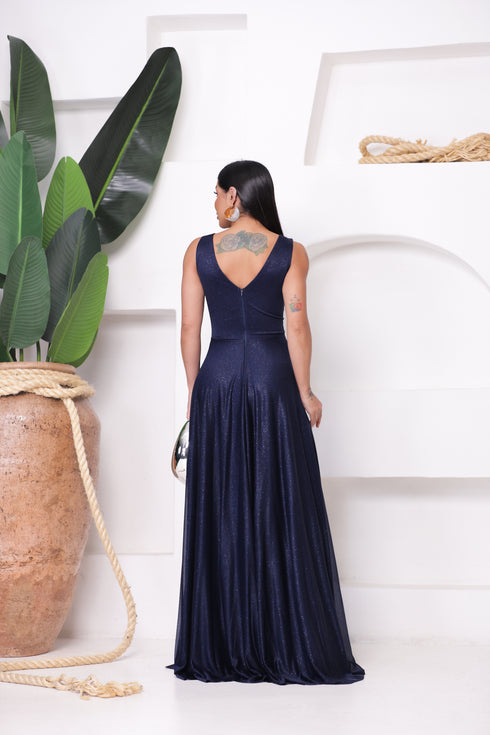 VESTIDO TRES LISTRAS PLISSADO VESTIDO DE FESTA PETRA FINA