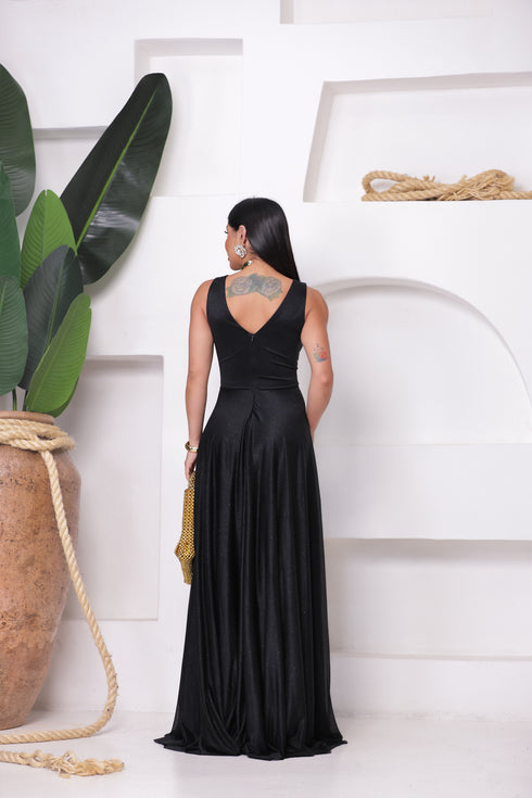 VESTIDO TRES LISTRAS PLISSADO VESTIDO DE FESTA PETRA FINA