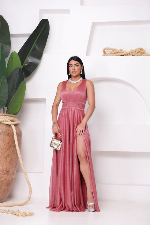 VESTIDO TRES LISTRAS PLISSADO