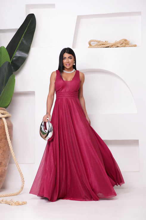 VESTIDO TRES LISTRAS PLISSADO