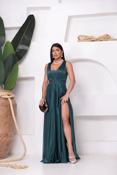 VESTIDO TRES LISTRAS PLISSADO