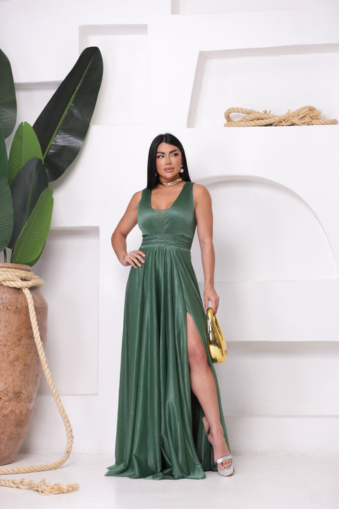 VESTIDO TRES LISTRAS PLISSADO