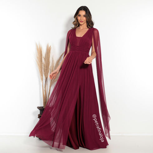 Vestido três listras pequenas com capa VESTIDO DE FESTA PETRA FINA MARSALA M