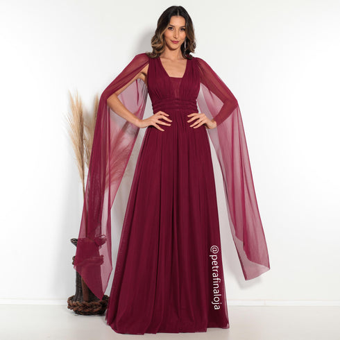 Vestido três listras pequenas com capa VESTIDO DE FESTA PETRA FINA