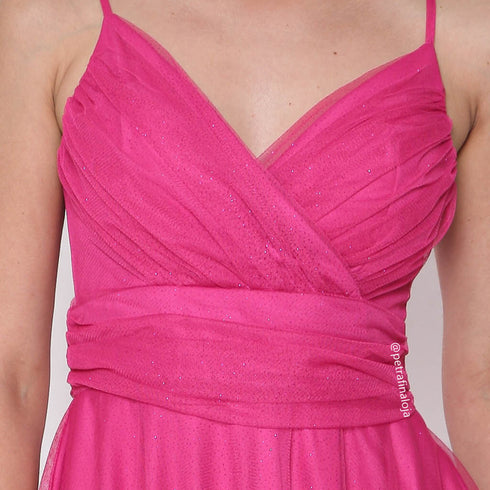 VESTIDO DECOTE CRUZADO DRAPEADO VESTIDO DE FESTA PETRA FINA