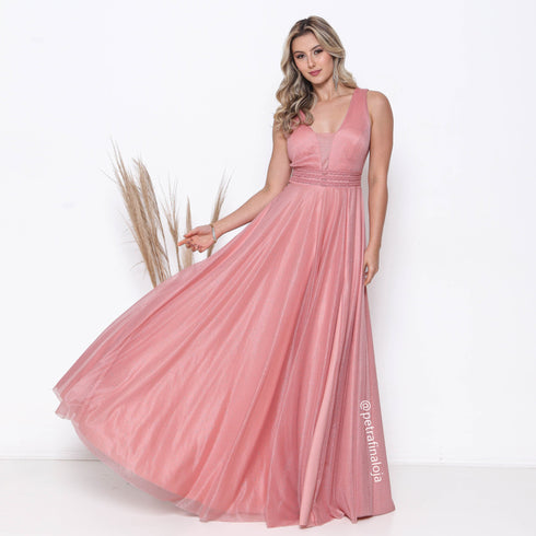 VESTIDO TRES LISTRAS PLISSADO VESTIDO DE FESTA PETRA FINA