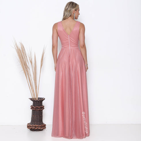 VESTIDO TRES LISTRAS PLISSADO VESTIDO DE FESTA PETRA FINA