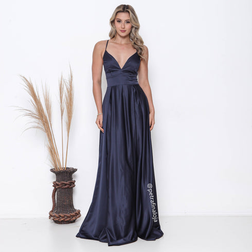 VESTIDO ALCINHA COM DECOTE FENDA LISO VESTIDO DE FESTA PETRA FINA