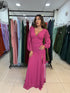 VESTIDO MANGA LONGA DRAPEADO TULE TRABALHADO PETRA FINA FUCSIA M