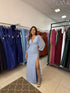 VESTIDO MANGA LONGA DRAPEADO TULE TRABALHADO PETRA FINA AZUL SERENITY M