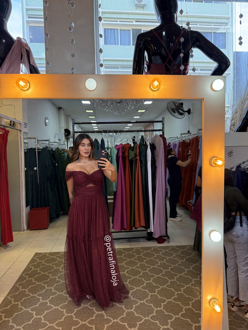 VESTIDO DECOTE TRIANGULO TULE BRILHANTE