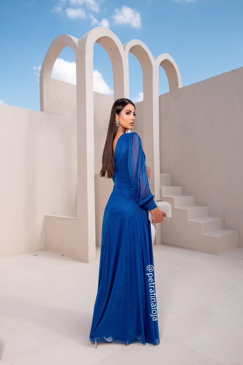 vestido manga longa plissado VESTIDO DE FESTA PETRA FINA