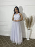 VESTIDO DE GOLA TULE TRABALHADO