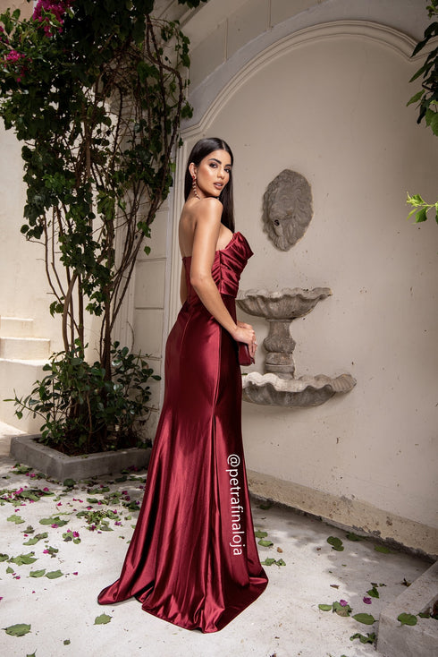 VESTIDO TOMARA QUE CAIA DRAPEADO LATERAL VESTIDO DE FESTA PETRA FINA