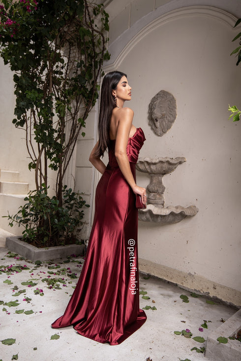 VESTIDO TOMARA QUE CAIA DRAPEADO LATERAL VESTIDO DE FESTA PETRA FINA