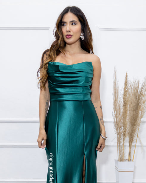 VESTIDO TOMARA QUE CAIA DRAPEADO LATERAL VESTIDO DE FESTA PETRA FINA