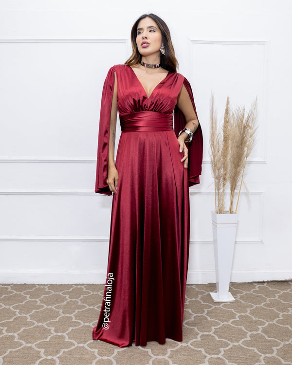 VESTIDO CAPA PRADA VESTIDO DE FESTA PETRA FINA MARSALA P