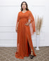 VESTIDO MANGA MORCEGO LISO VESTIDO DE FESTA PETRA FINA TERRACOTA M