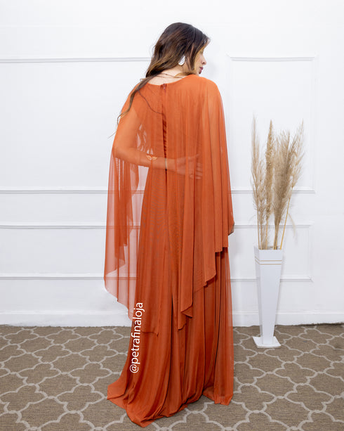 VESTIDO MANGA MORCEGO LISO VESTIDO DE FESTA PETRA FINA