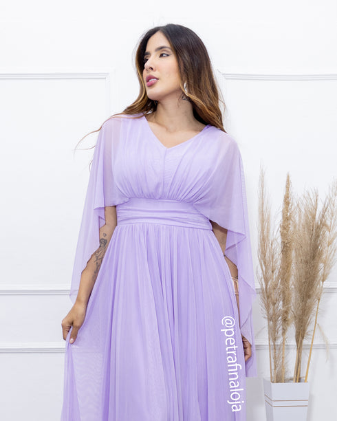 VESTIDO MANGA MORCEGO LISO VESTIDO DE FESTA PETRA FINA