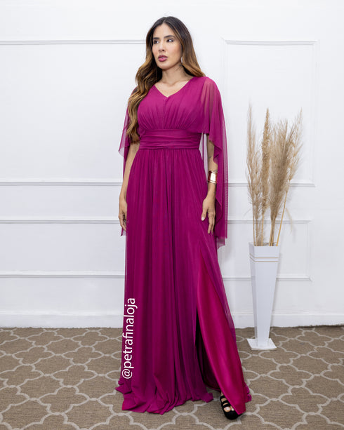 VESTIDO MANGA MORCEGO LISO VESTIDO DE FESTA PETRA FINA