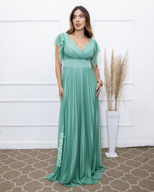 VESTIDO DE MANGUINHA SAIA PLISSADA